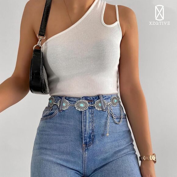 8173 Western Concho Belt For Women Silver Gold Chain Cowgirl - Picture 5 of 6